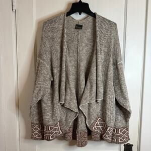 Petalura Scottish Knit Open Cardigan Sweater XL Silk Linen Wool Blend Celtic Hem